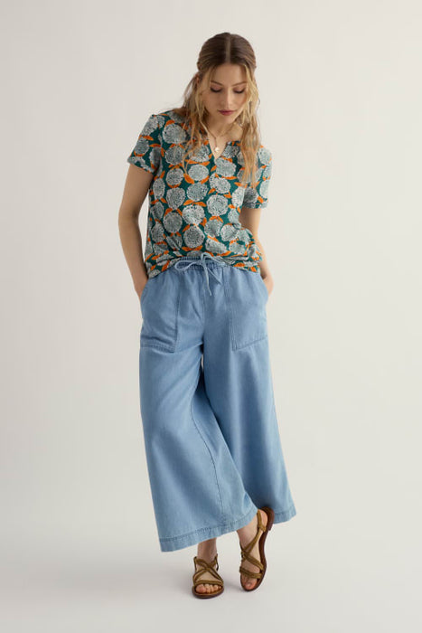 Seasalt Women's  Waterflow Short Sleeve Top In Painted Marigold Dark Wreckage