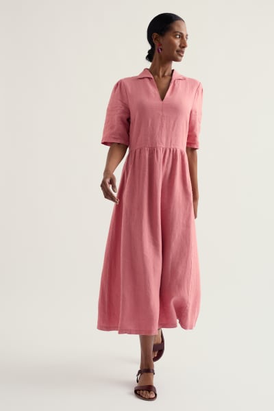 Seasalt Women's Fen Violet Linen Midi Dress in Wild Rose