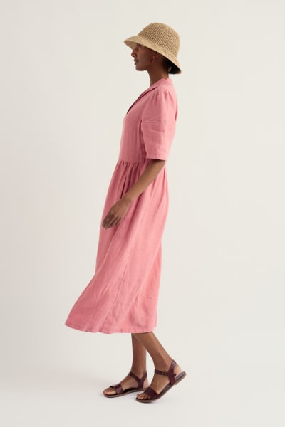 Seasalt Women's Fen Violet Linen Midi Dress in Wild Rose