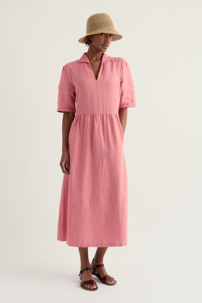 Seasalt Women's Fen Violet Linen Midi Dress in Wild Rose