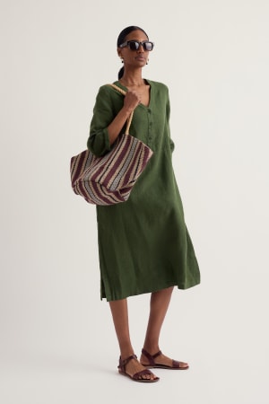 Seasalt Women's Dew Drop V-Neck Linen Shift Dress In Hosta