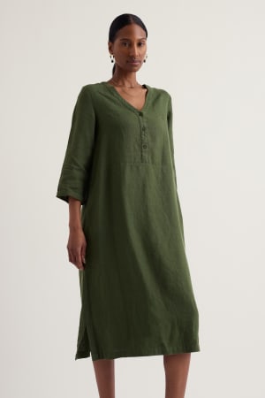 Seasalt Women's Dew Drop V-Neck Linen Shift Dress In Hosta