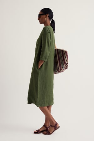 Seasalt Women's Dew Drop V-Neck Linen Shift Dress In Hosta