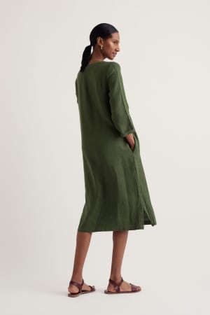 Seasalt Women's Dew Drop V-Neck Linen Shift Dress In Hosta