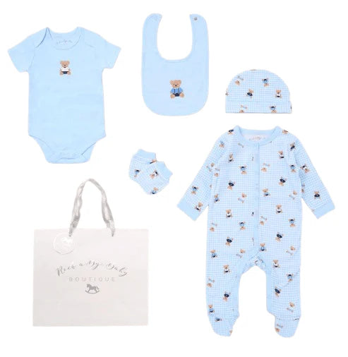 Rock a Bye Boutique Gingham Teddy 5 Piece Layette Set