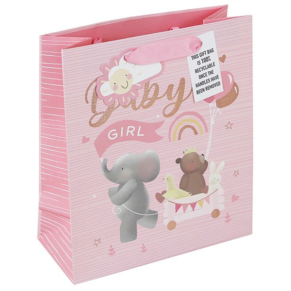 Elephant Baby Girl Medium Pink Gift Bag