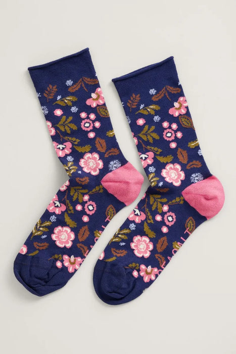Seasalt Women's Arty Socks - Woodblock Floral Magpie