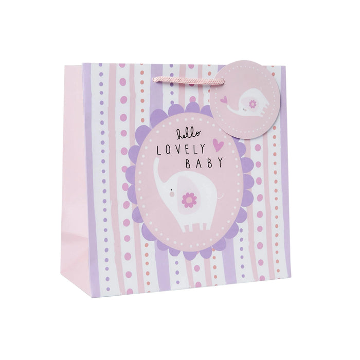 Belly Button Baby Girl Elephant Blue Medium Gift Bag