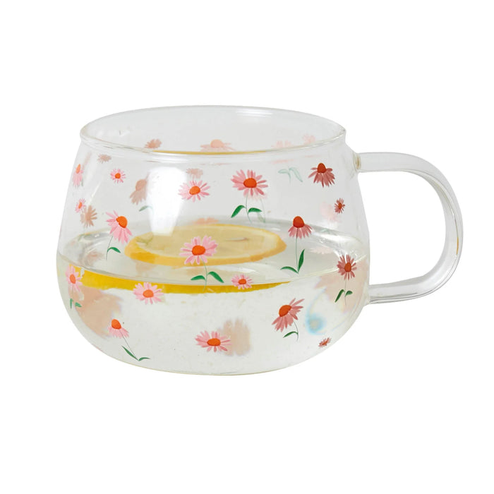 Belly Button Ditsy Echinacea Glass Mug