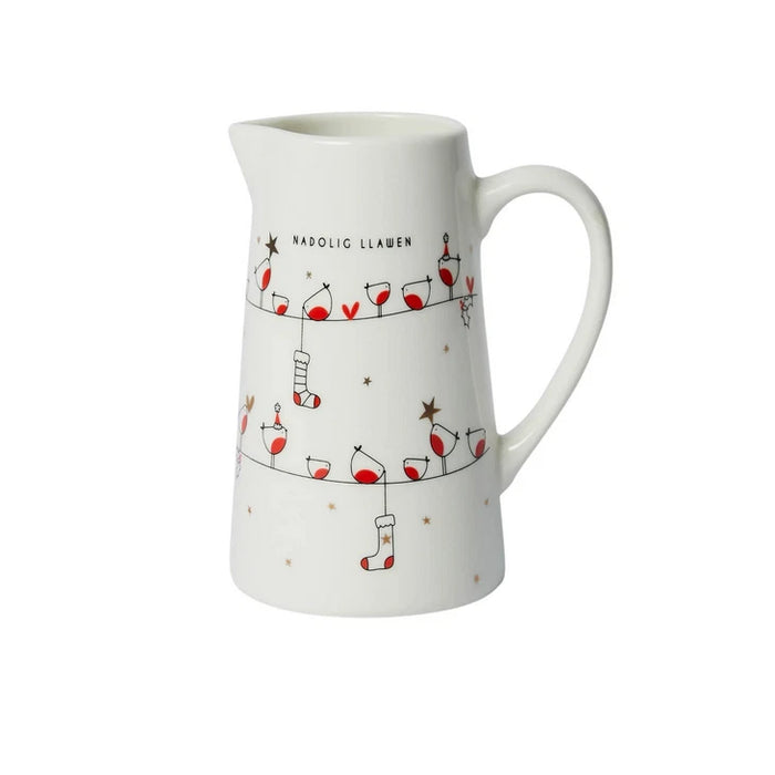 Belly Button Welsh 'Nadolig Llawen' Robins On A Line Ceramic Large Jug