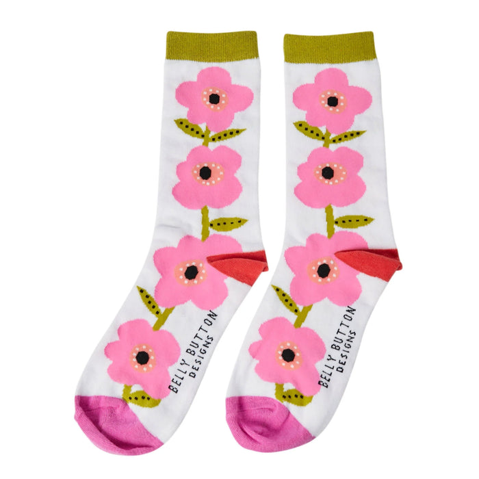 Belly Button Mauve Flower Bamboo Socks