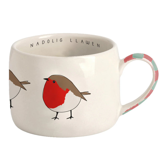 Belly Button Nadolig LLawen Robin Stoneware Mug