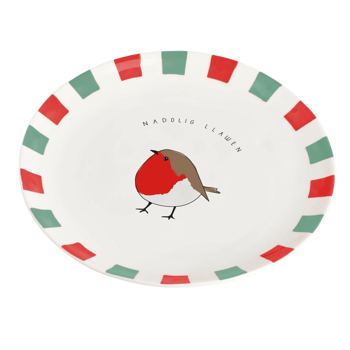 Belly Button Nadolig LLawen Robin Stoneware Plate