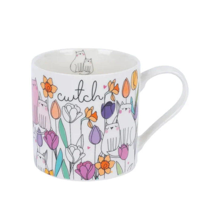 Belly Button Welsh Cwtch Cats And Flowers Stoneware Mug