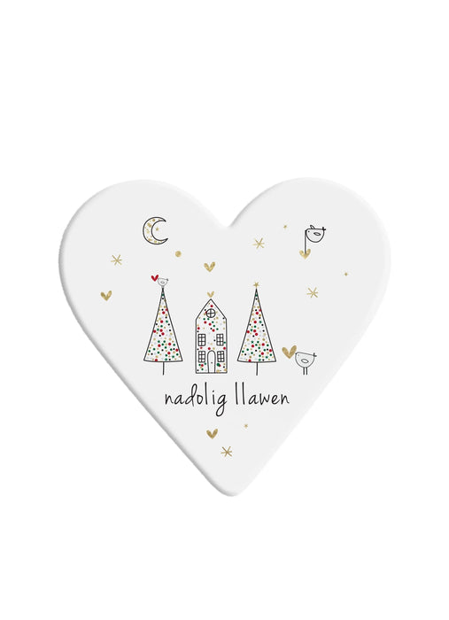 Belly Button Welsh Nadolig Llawen Heart Coaster