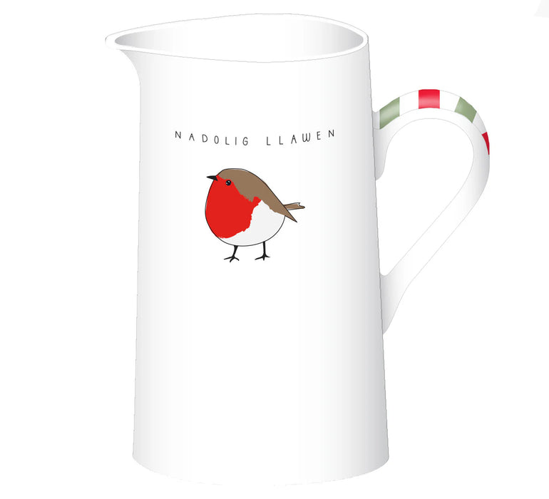 Belly Button Welsh Nadolig Llawen Robin Ceramic Jug