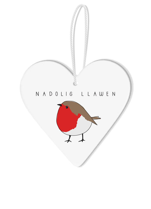 Belly Button Welsh Nadolig Llawen Robin Hanging Decoration