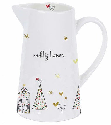 Belly Button Welsh Nadolig Llawen Trees Ceramic Jug