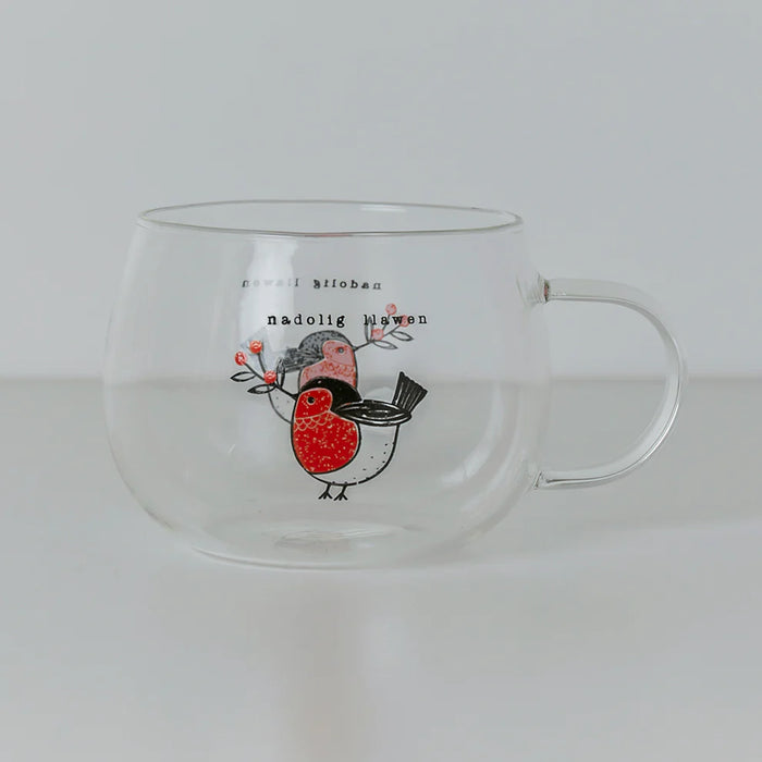 Belly Button Robin Welsh Glass Mug