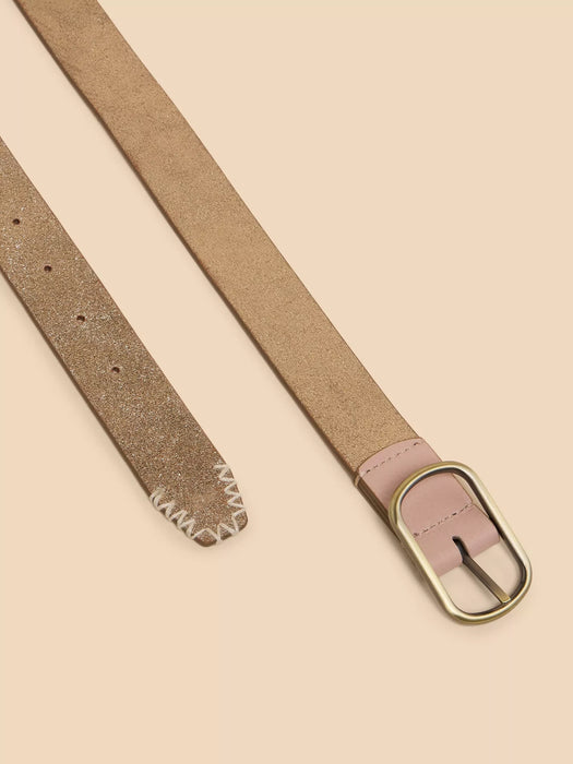 White Stuff Women's Reversible Leather Belt Gold Tone Metallic