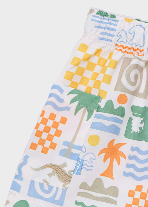Mayoral Mini Boys Cream Printed Swim Shorts