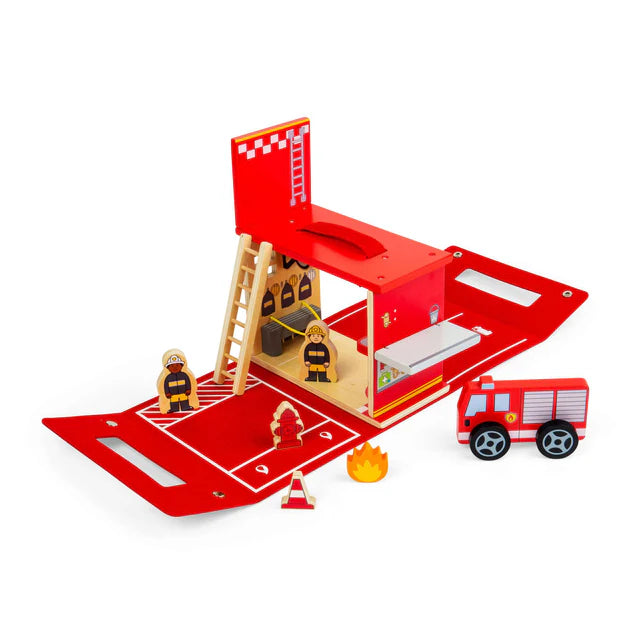 Bigjigs Toys Fire Station On The Go Wooden Playset