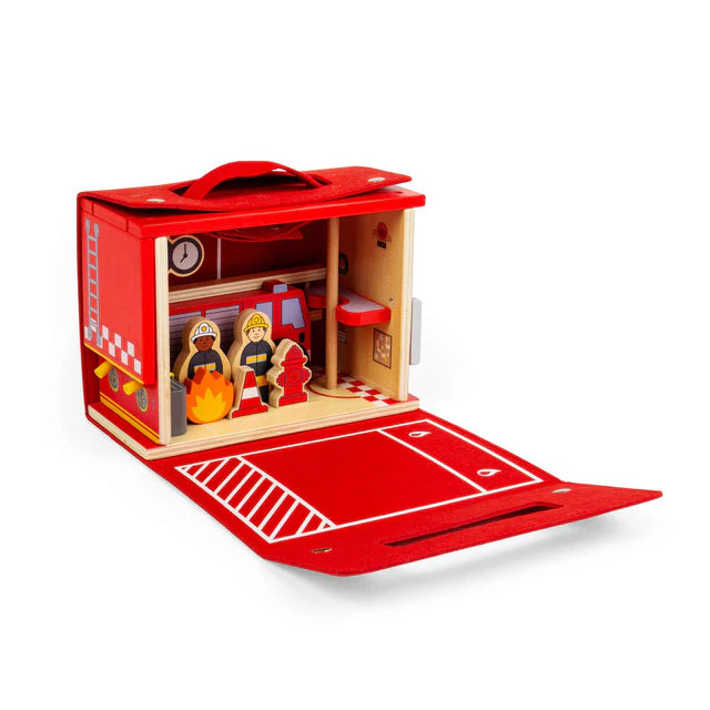 Bigjigs Toys Fire Station On The Go Wooden Playset
