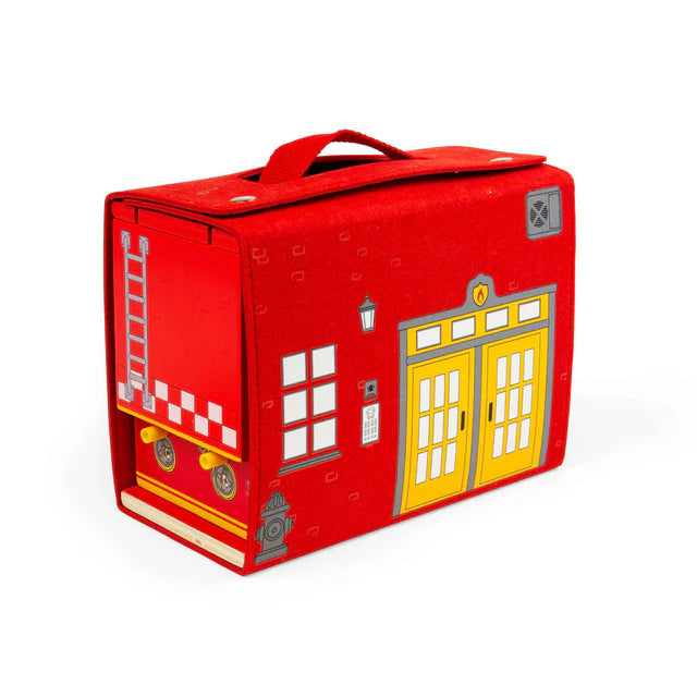 Bigjigs Toys Fire Station On The Go Wooden Playset