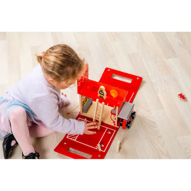 Bigjigs Toys Fire Station On The Go Wooden Playset