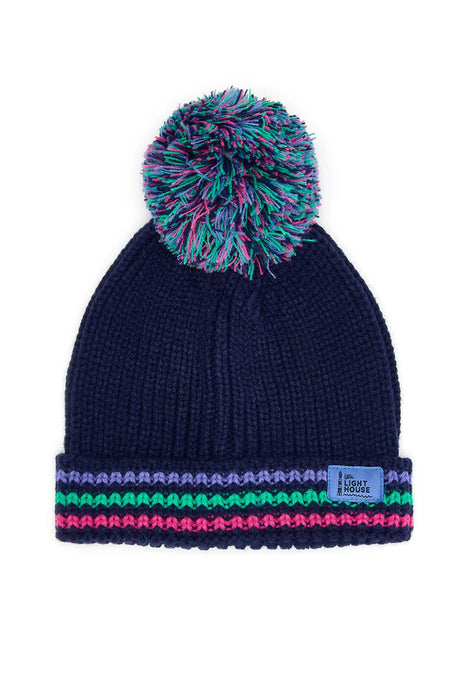 Lighthouse Bobbie Bobble Hat In Pink Purple Teal Striped