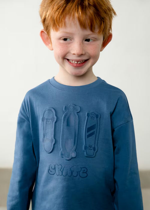 Mayoral Boys Long Sleeve T-Shirt Embossed Pleats In Glacial