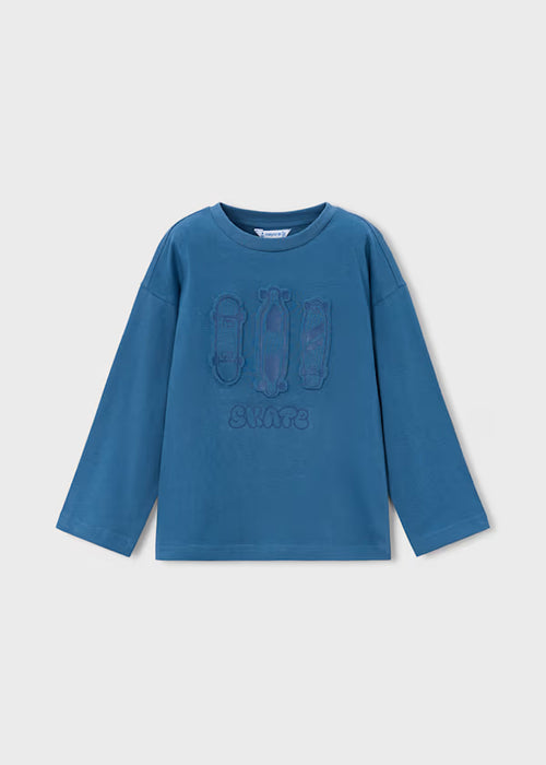 Mayoral Boys Long Sleeve T-Shirt Embossed Pleats In Glacial