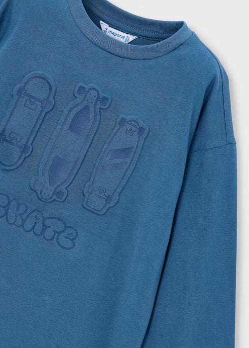 Mayoral Boys Long Sleeve T-Shirt Embossed Pleats In Glacial