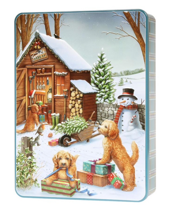 Bramble Embossed Cockapoo & Wheelbarrow Assorted Biscuits Tin