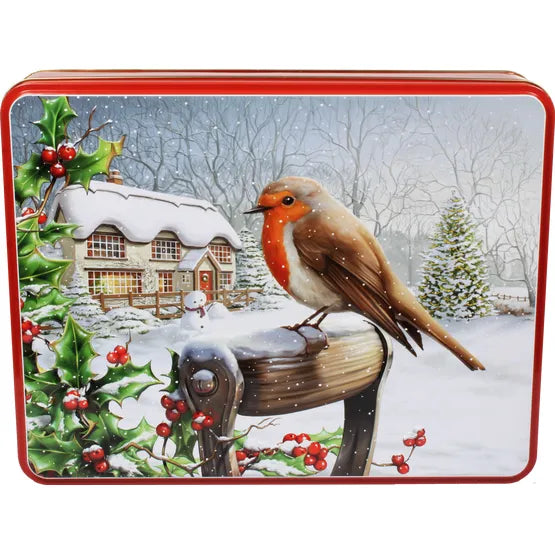 Bramble Large Embossed Robin Assorted Biscuit Tin