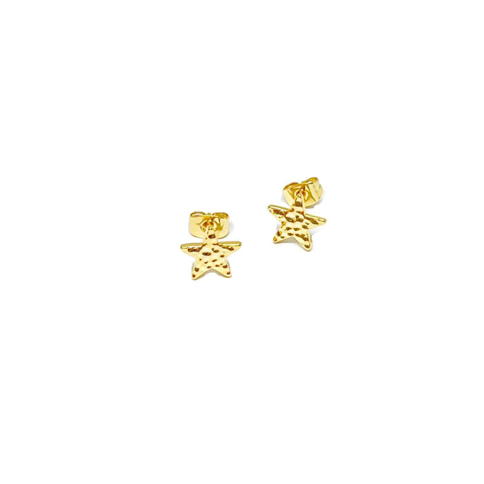 Clementine Briony Hammered Star Stud Earrings - Gold
