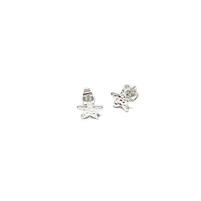 Clementine Briony Hammered Star Stud Earrings - Silver
