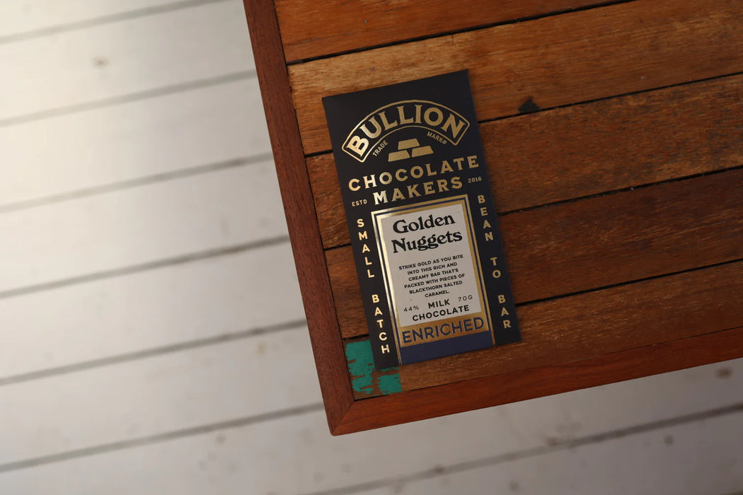 Bullion Chocolate Makers Golden Nugget Milk Enriched Bar 70g
