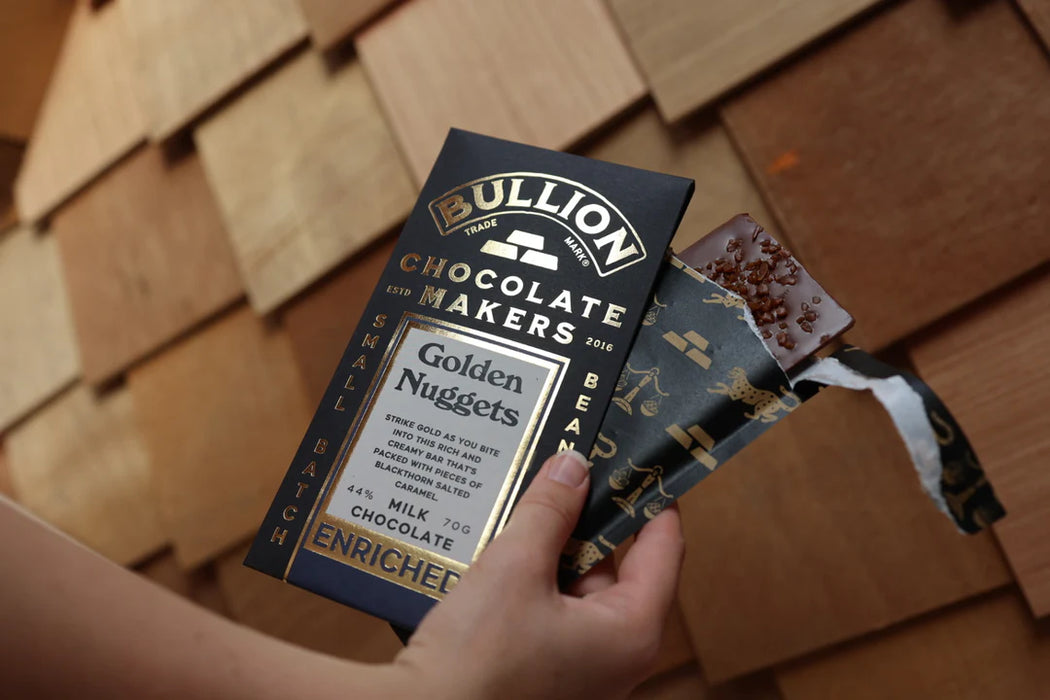 Bullion Chocolate Makers Golden Nugget Milk Enriched Bar 70g