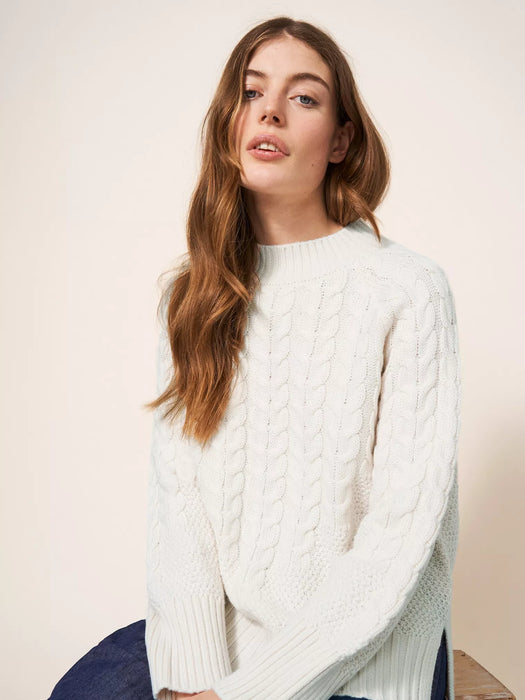 White Stuff Women's Pale Ivory Cable Yoke Jumper