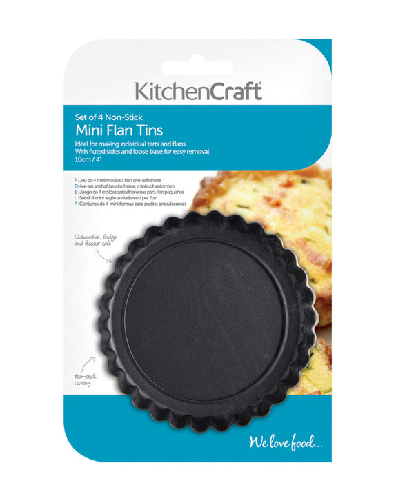 KitchenCraft Set Of Four Non-Stick Mini Fluted Flan Tins