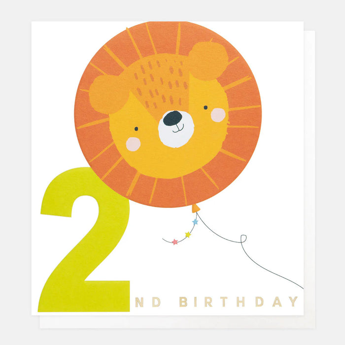 Caroline Gardner Lion  Balloon 2nd Birthday Card