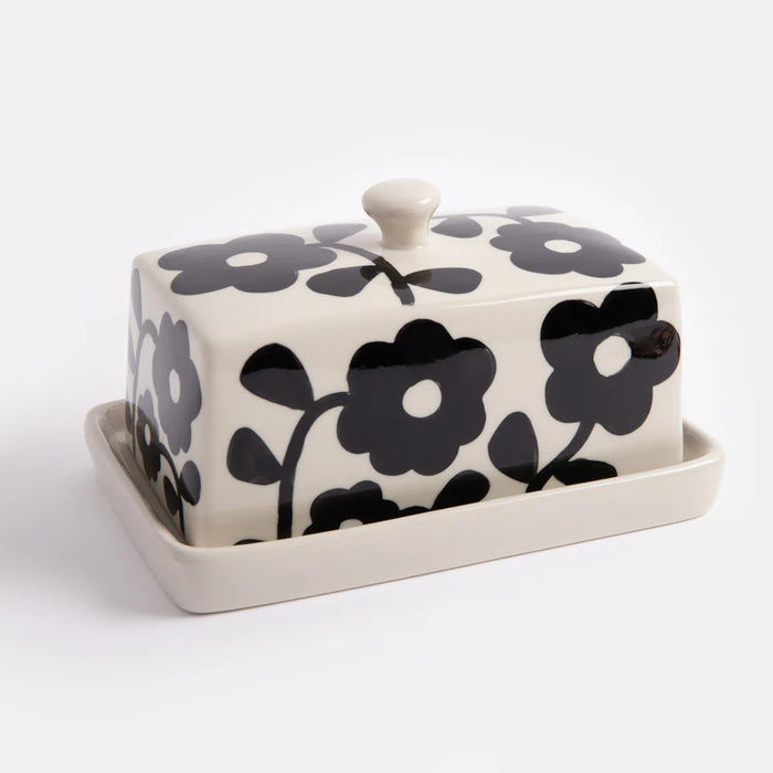 Caroline Gardner Mono Floral Butter Dish