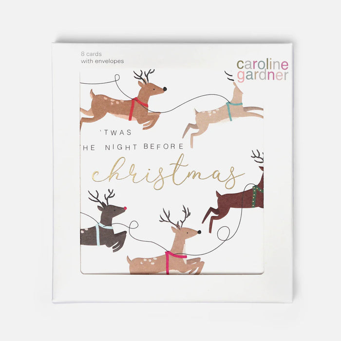 Caroline Gardner Reindeer Charity Christmas Card Pack of 8