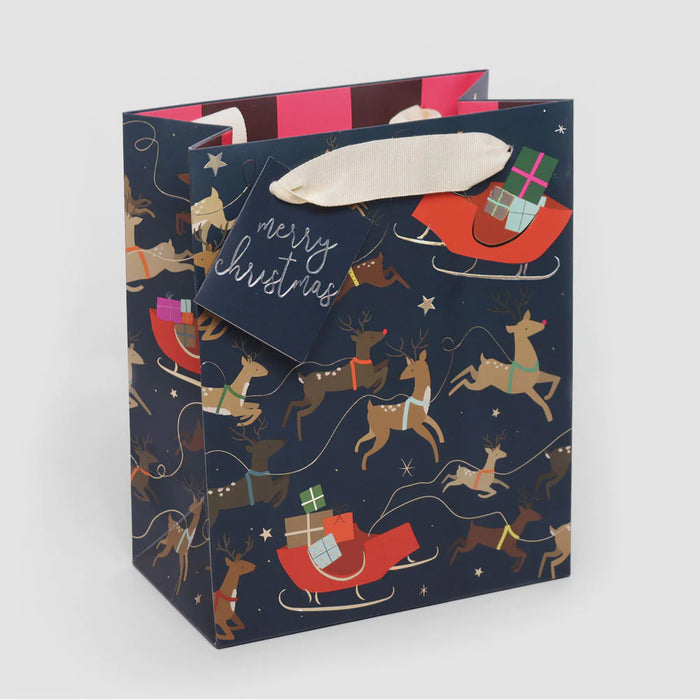 Caroline Gardner Reindeer & Sleighs Medium Christmas Gift Bag