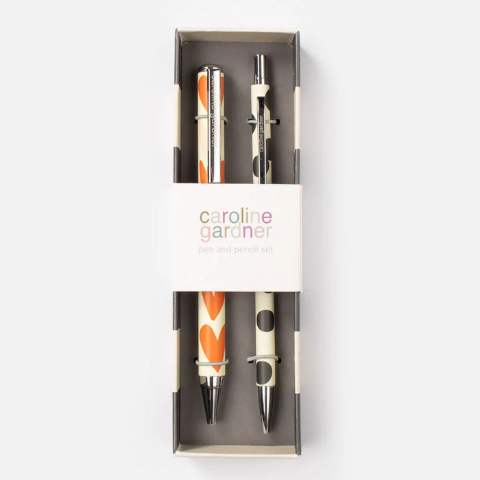 Caroline Gardner Hearts/Spot Boxed Pen and Pencil Set of 2