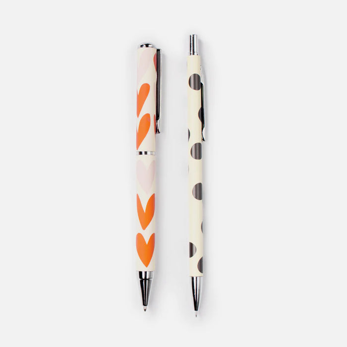 Caroline Gardner Hearts/Spot Boxed Pen and Pencil Set of 2