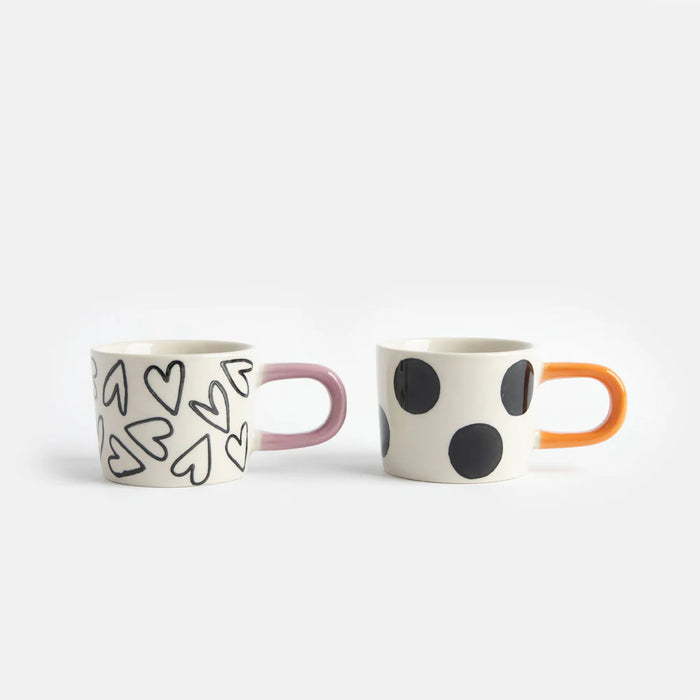 Caroline Gardner Mono Spots/Hearts Set Of 2 Espresso Cups