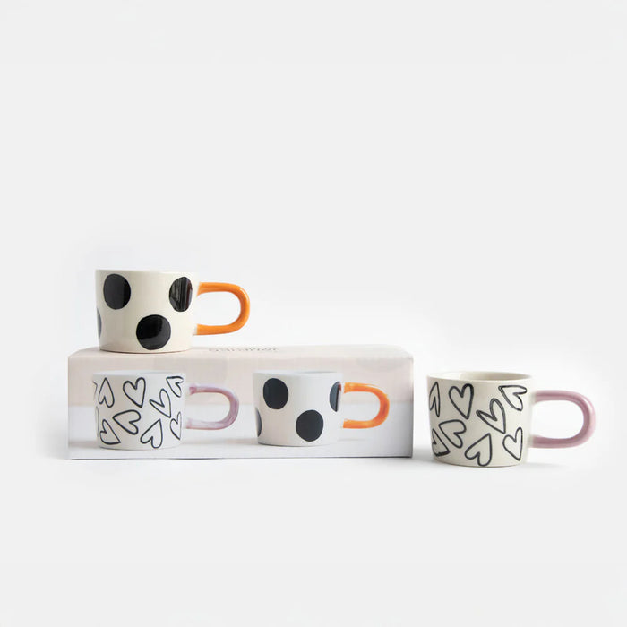 Caroline Gardner Mono Spots/Hearts Set Of 2 Espresso Cups