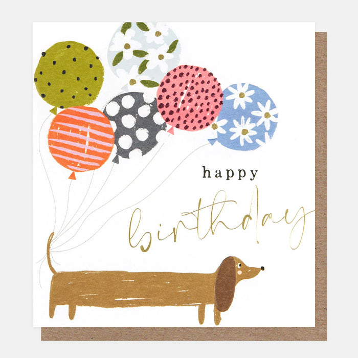 Caroline Gardner Sausage Dog With Balloons Birthday Cards